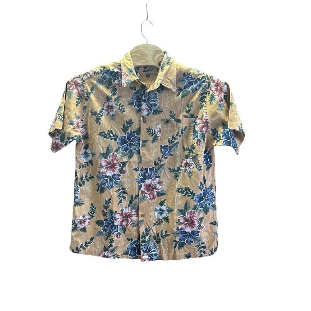An Original by Hilfiger Hawaiian Shirt Men's Large (L) Yellow Hibiscus Floral